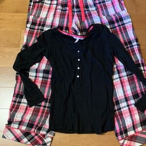 Victoria's Secret Black and Pink Plaid Pajama Set